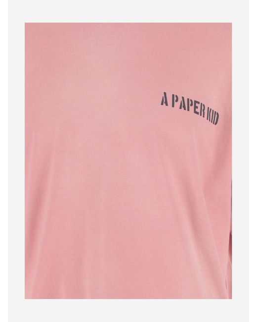A PAPER KID Pink Cotton T-Shirt With Logo for men