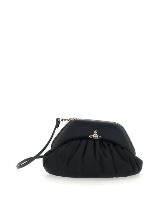 Vivienne Westwood Black 'Brooke' Clutch With Adjustable And Removable Shoulder Strap And Orb Plaque On The Front