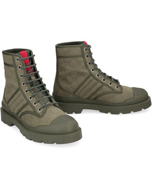 Gucci Green Laced Ankle Boots Cotton for men
