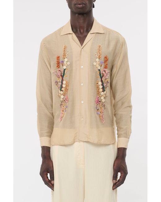 BAZISZT Natural Chemise Beauly Broderie Florale Shirt for men