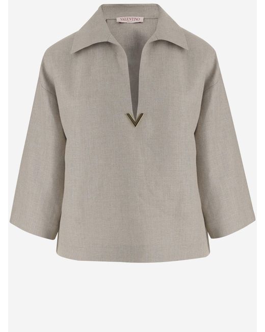 Valentino Gray Linen Canvas Top