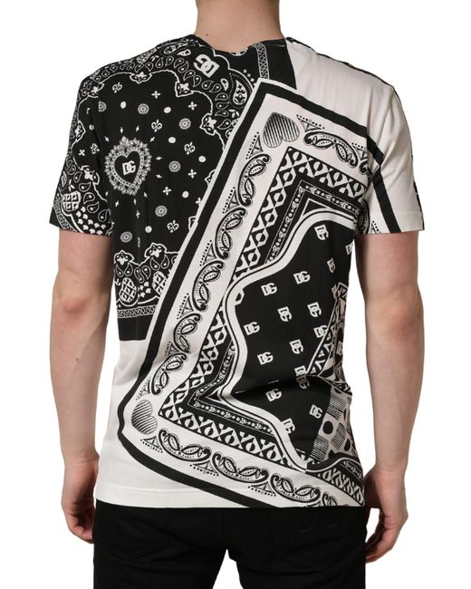 Dolce & Gabbana Black White Bandana Cotton Crew Neck T for men