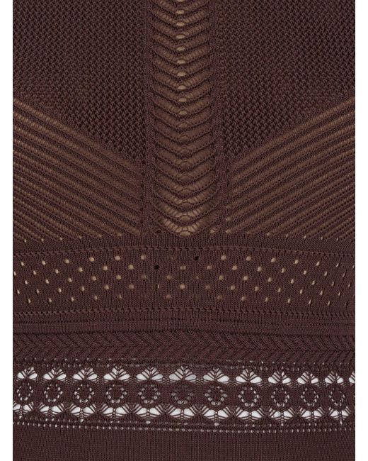 Twinset Brown Top With Knitted Design And Cut-Out On The Back