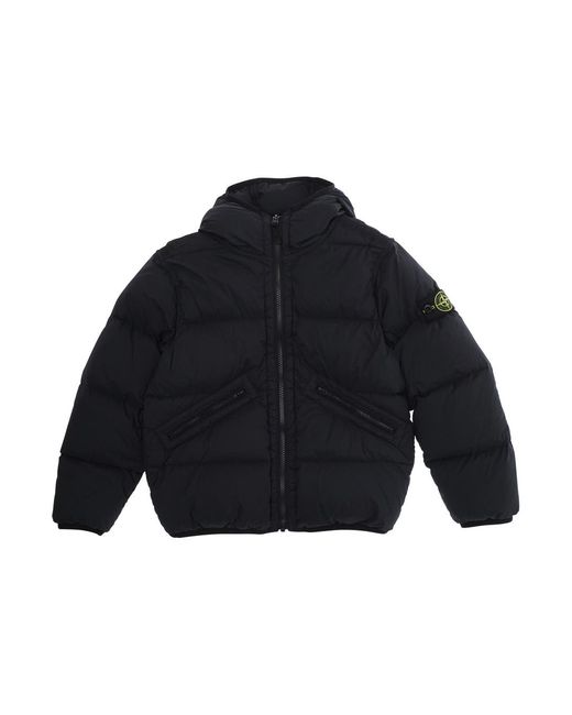 Stone Island Blue Down Jacket With Fixed Hood Polyamide Fibers Padded for men