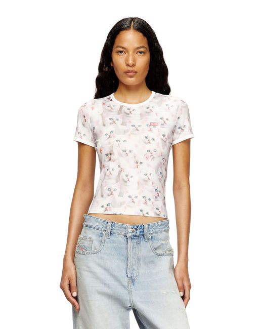 DIESEL White T-Unclau Stretch Fabric T-Shirt