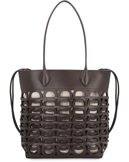 Ferragamo Black Tote Bag Gancini M Calf Leather; Lining: Linen