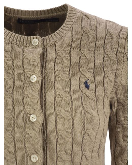 Polo Ralph Lauren Brown Plaited Cardigan With Long Sleeves