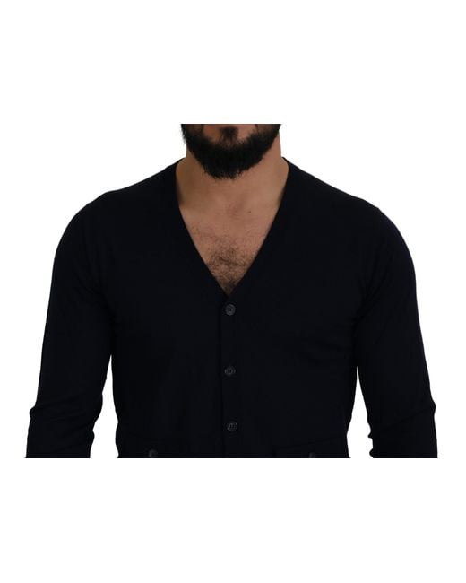 Dolce & Gabbana Blue Wool Staff Down Cardigan Sweater Virgin Clothing for men
