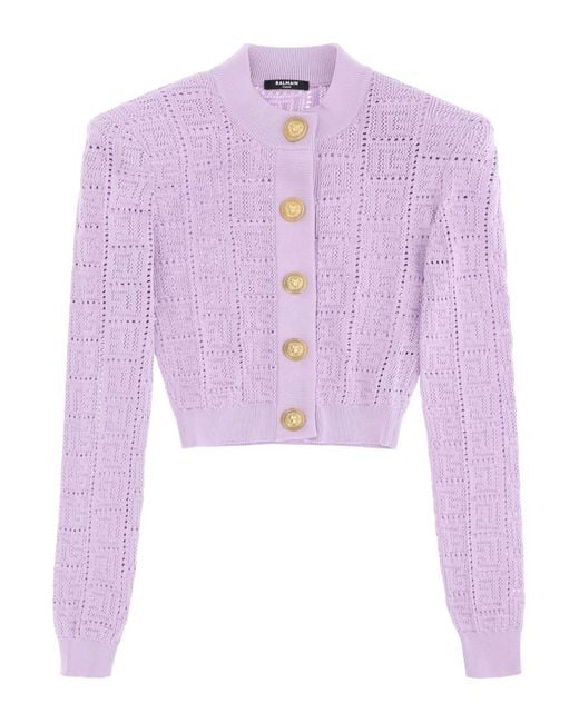 Balmain Pink Crew-neck Cardigan With Embossed Buttons
