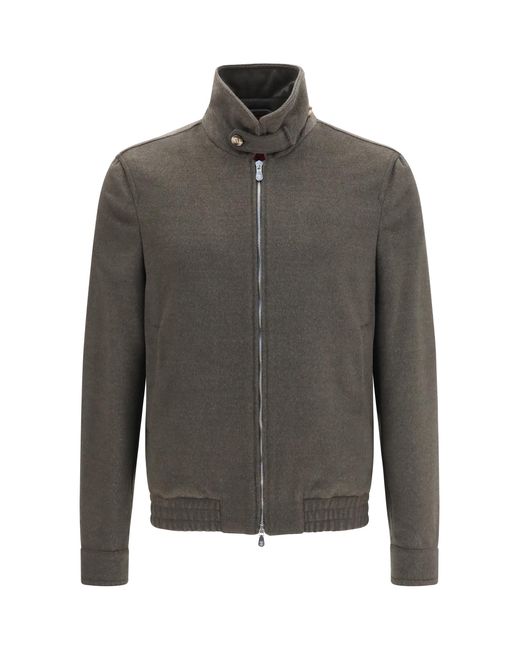 Brunello Cucinelli Gray Wool Zip Jacket With High Collar Merino Ovis Aries for men