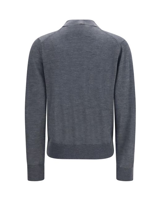 Loulou de Saison Blue Miles Long-Sleeve Fine-Knit Polo Kashmir/Capra Hircus T-Shirts
