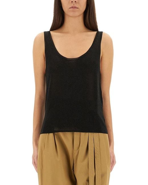 Saint Laurent Black Lurex Knit Tank Top Viscose Polyester