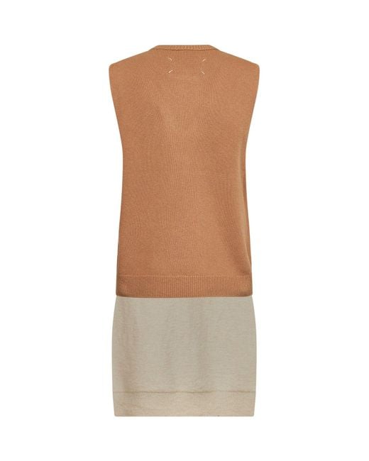 Maison Margiela Natural Long Knit Vest Virgin Wool Knitwear
