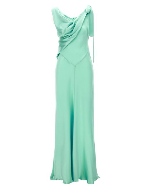 Alberta Ferretti Green Draped Long Dress Dresses