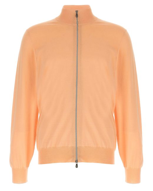 Brunello Cucinelli Orange Zip Cardigan for men