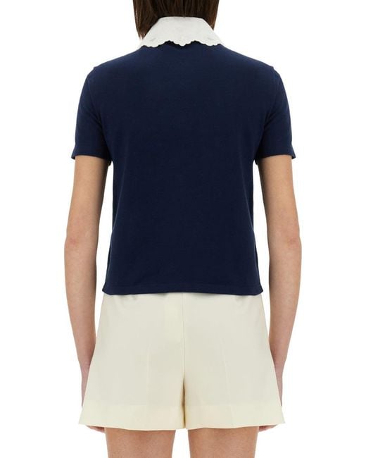 Valentino Blue Embroidered Cotton Sweatshirt Polo Shirt
