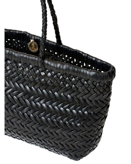 Dragon Diffusion Black Flat Gora Mini Shoulder Bag With Two Top Handles And Interwoven Design