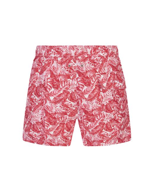 Kiton Red Swim Shorts With Foliage Print for men