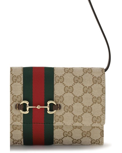 Gucci White Horsebit Web Wallet With Shoulder Strap