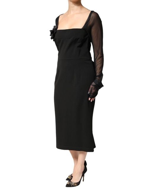 Dolce & Gabbana Black Embroidered Silk Blend Midi Dress