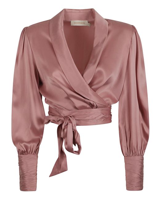 Zimmermann Pink Silk Wrap Top