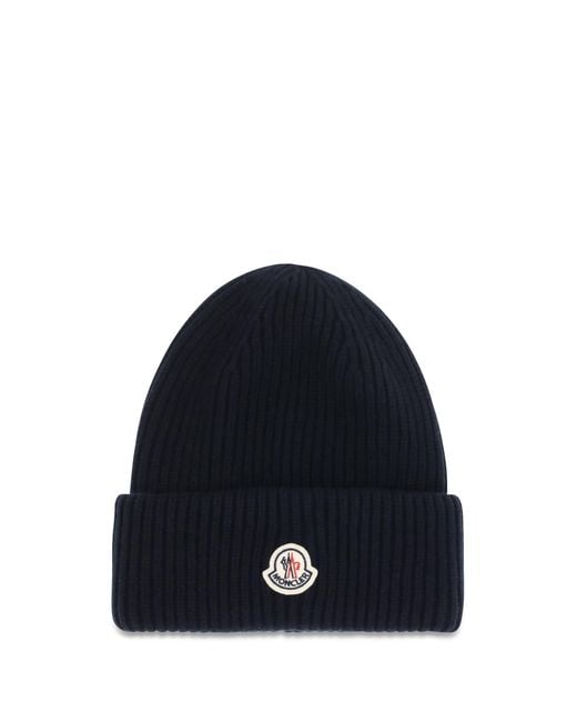 Moncler Blue Wool And Cashmere-Blend Beanie Hats E Hairbands for men