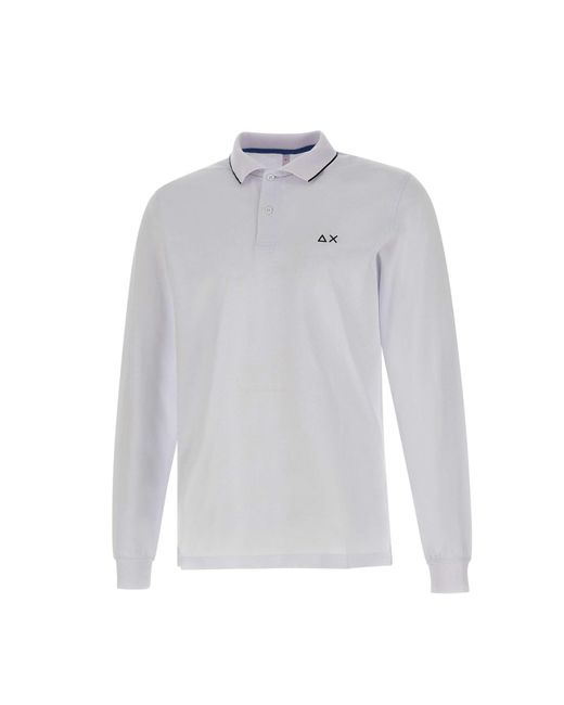 Sun 68 White Small Stripes Cotton Polo Shirt for men