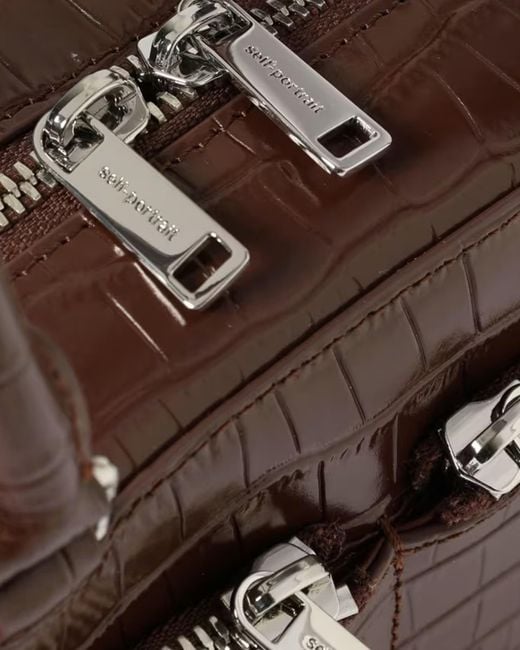 Self-Portrait Brown Croc-Embossed Top Handle Shoulder Bag