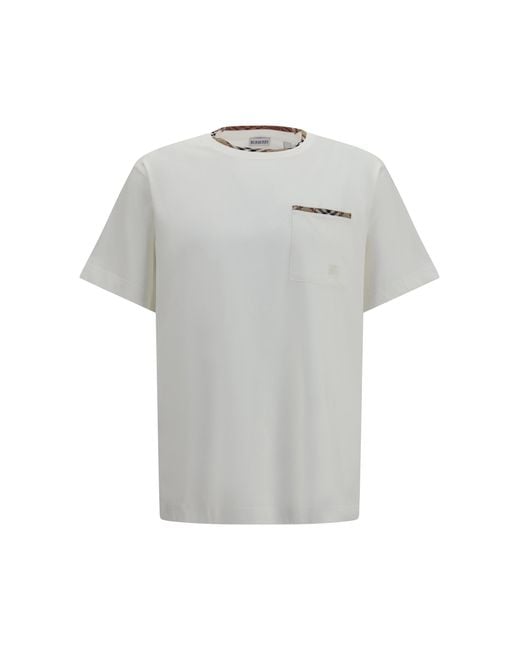 Burberry Gray Cotton T-Shirt With Check Trims T-Shirts for men