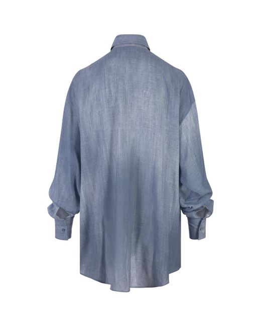 Ermanno Scervino Blue Over Marocain Denim Print Shirt