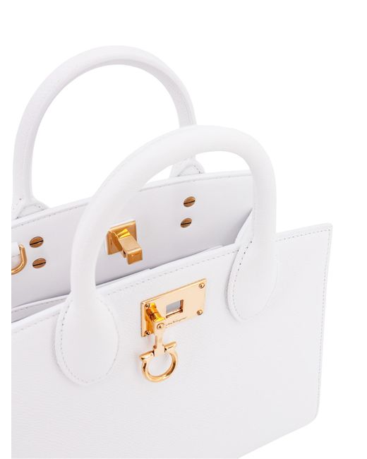 Ferragamo White Leather The Studio Handbag