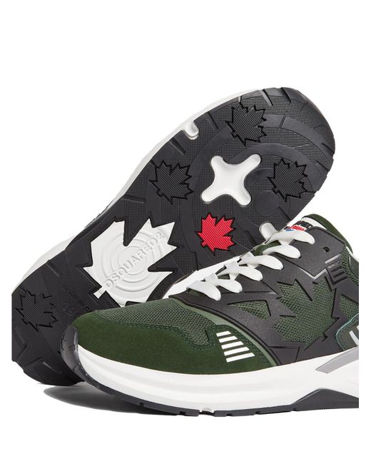 DSquared² Green Dash Logo Lace-Up Sneakers for men