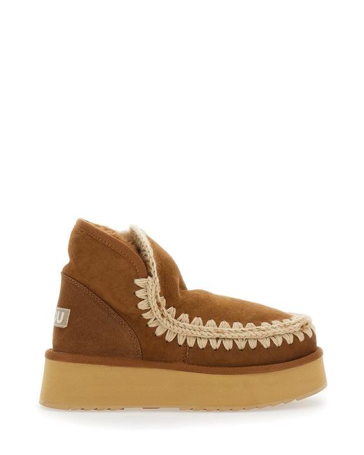 Mou Brown Mini Eskimo Ankle Boots With Logo Patch On The Rear