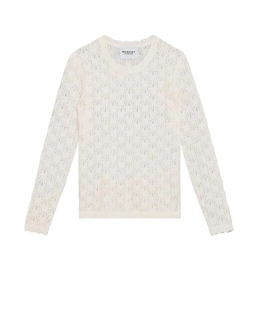 Isabel Marant White Obeline Perforated Alpaca Blend Sweater