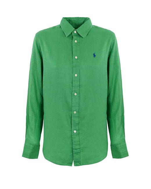 Polo Ralph Lauren Green Linen Shirt With Pony Logo