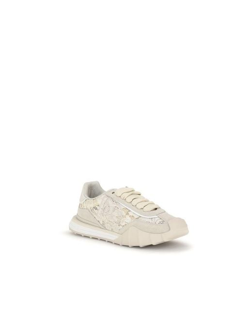 Dolce & Gabbana White Beige Calf Leather Bos Taurus Sneakers