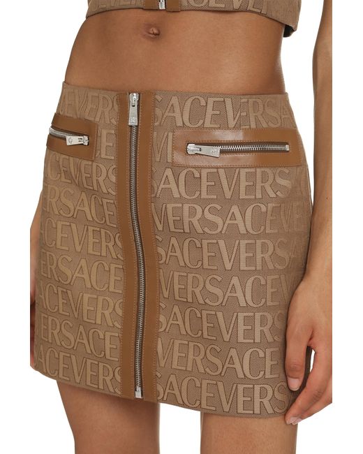 Versace Brown Jacquard Mini Skirt Polyester