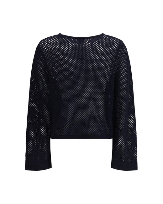 Allude Blue Perforated Boatneck Jumper