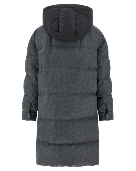 Brunello Cucinelli Gray Shiny Zipper Pull Long Down Jacket
