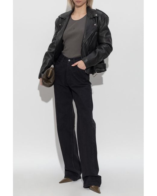 Saint Laurent Black Leather Jacket With Belt