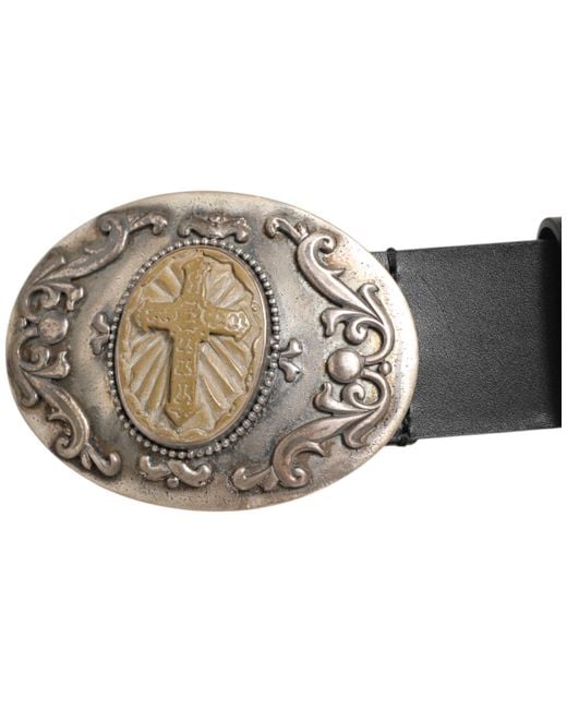 Dolce & Gabbana Black Leather Belt Ornate Buckle for men
