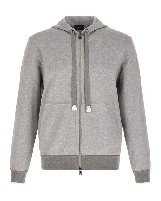 Brioni Gray Piquet Cotton Hoodie for men