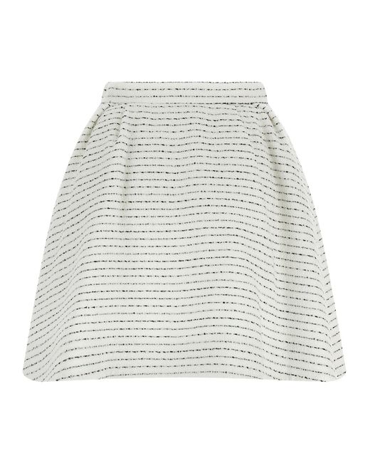 Alessandra Rich White Tweed Mini Skirt With Micro Sequins And Pleated Waist