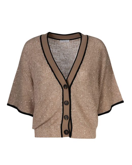 Brunello Cucinelli Natural Ribbed Cropped Cardigan