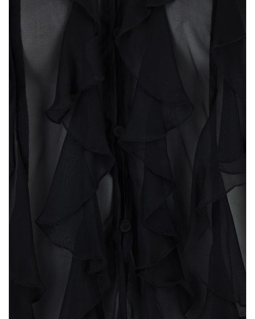 Momoní Black Blouse Canela With V-Neck And Ruches Design