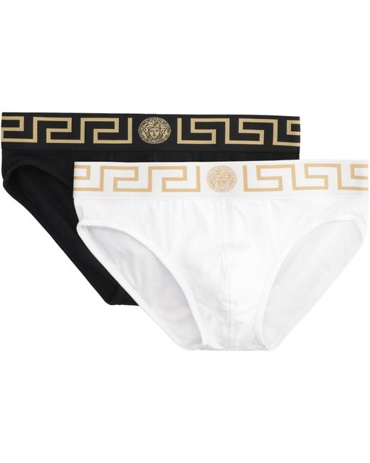 Versace Black Set Of Two Cotton Briefs With Logoed Elastic Band for men