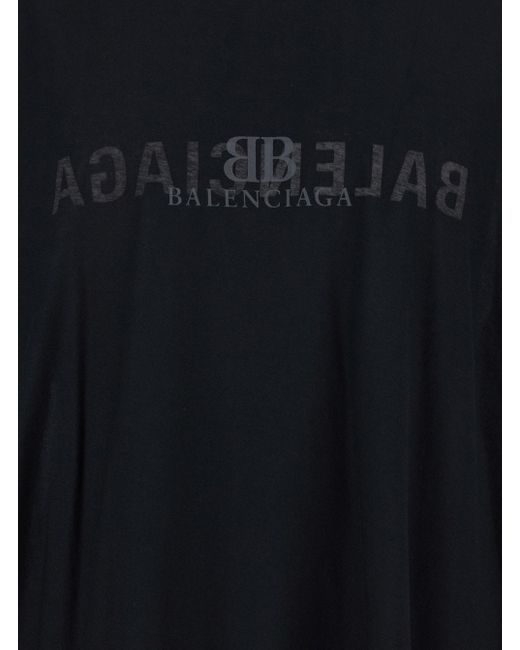 Balenciaga Black Oversized T-Shirt With Mirrored Logo Lettering Print for men