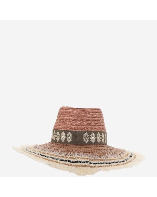 Ferruccio Vecchi Brown Straw And Viscose Blend Hat With Embroidery