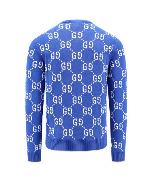 Gucci Blue Cotton Gg Jacquard Sweater for men