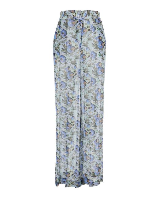 Semicouture Blue Dress Printed Pants With Floral Print